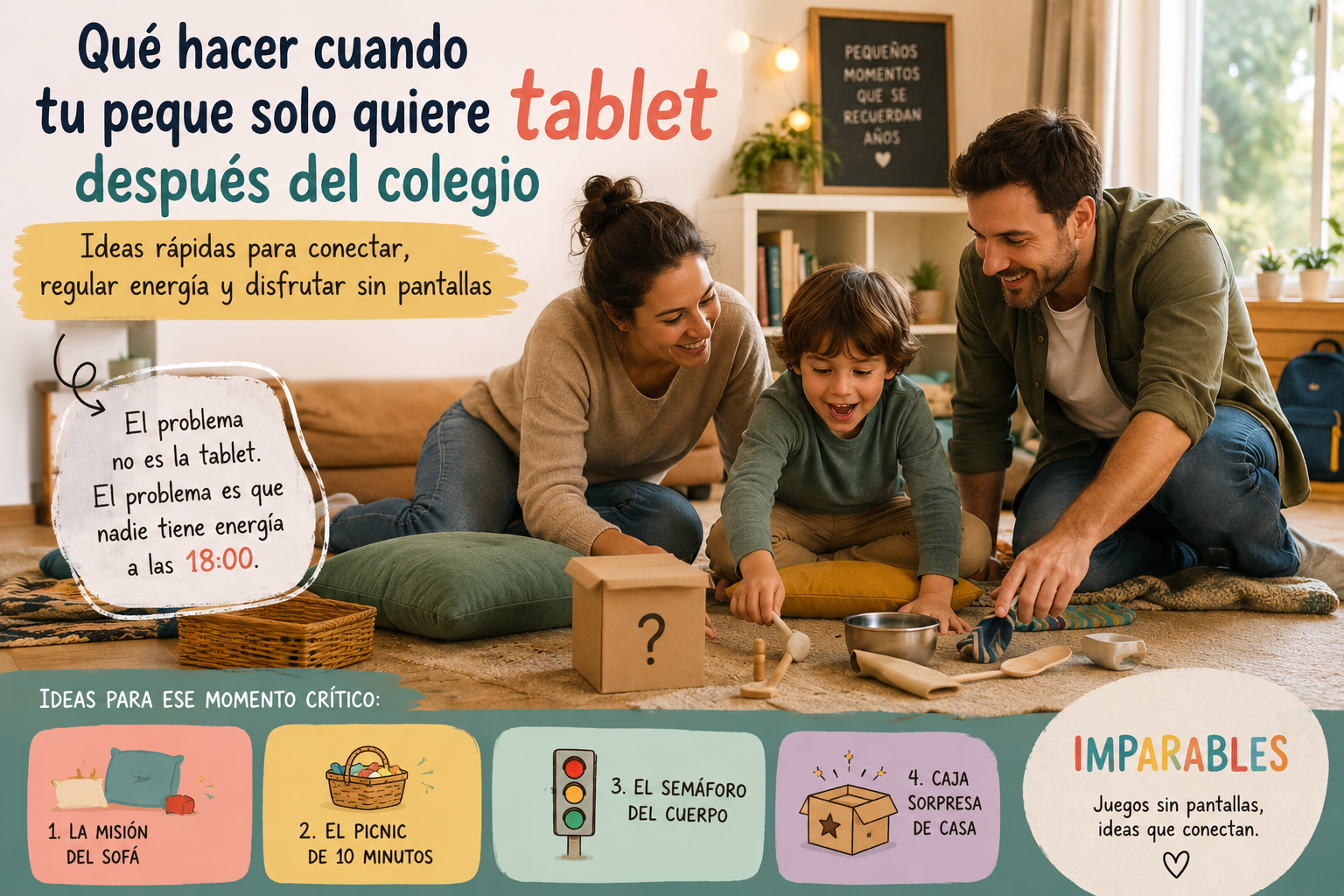 Familia jugando después del colegio sin pantallas