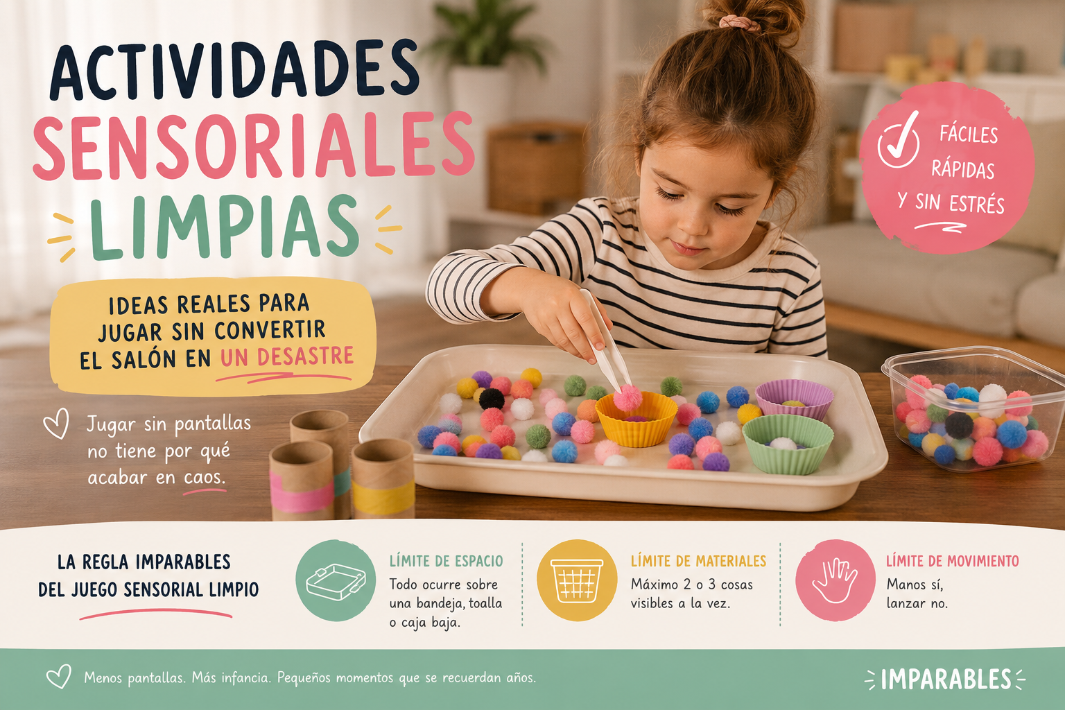 Actividades sensoriales limpias: ideas reales para jugar sin convertir el salón en un desastre