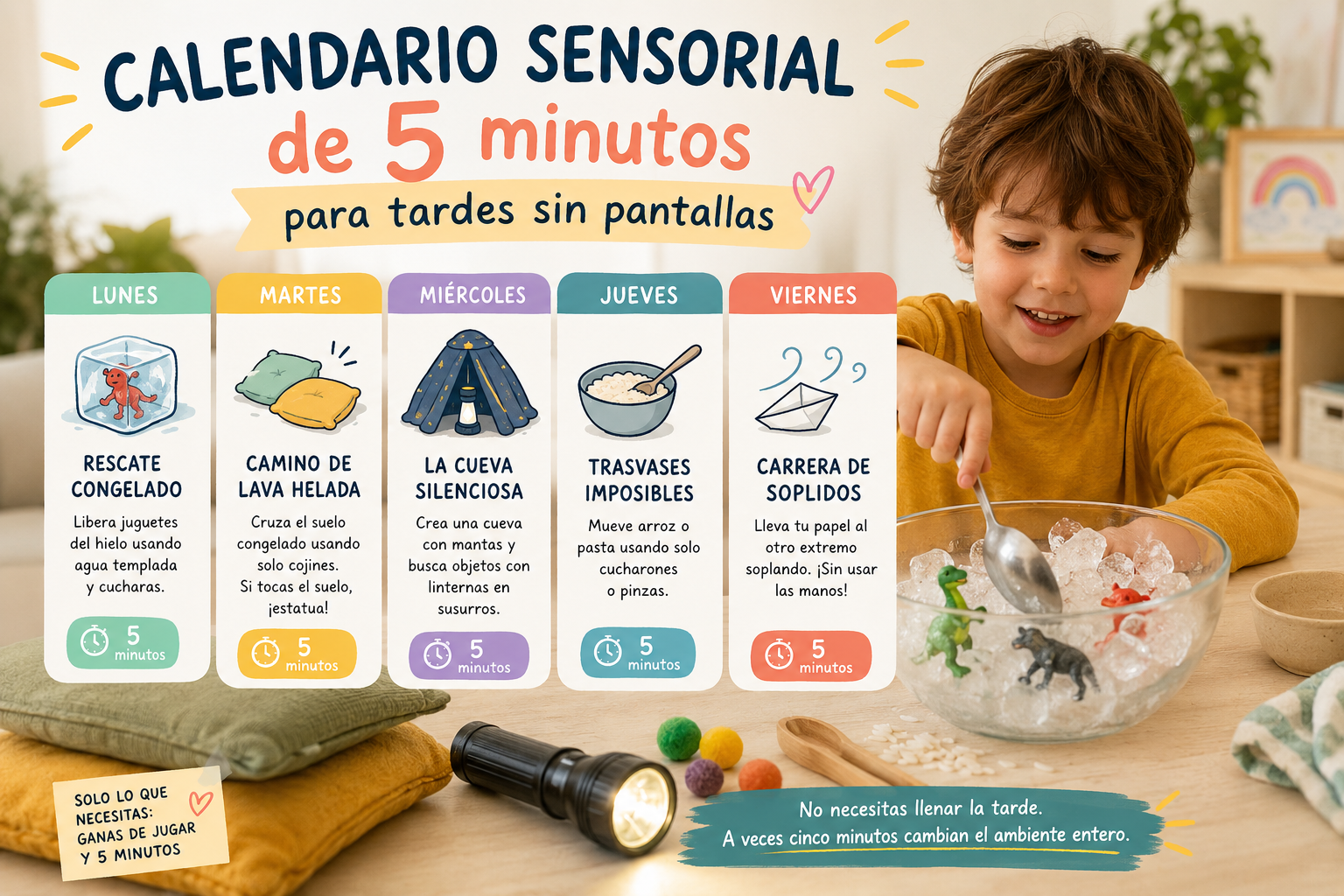 El calendario sensorial de 5 minutos para tardes sin pantallas