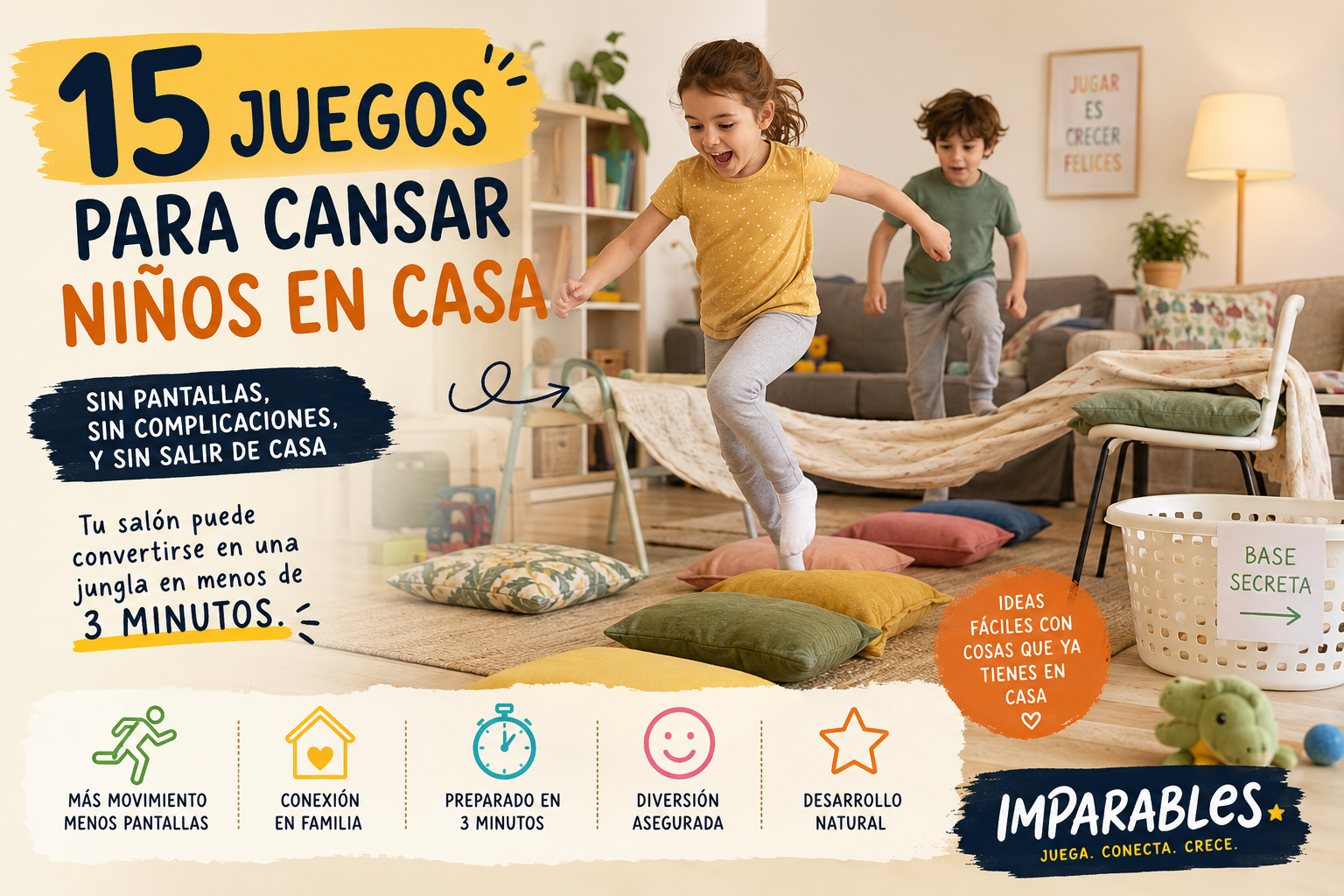 Peques jugando a un circuito de movimiento en el salón de casa