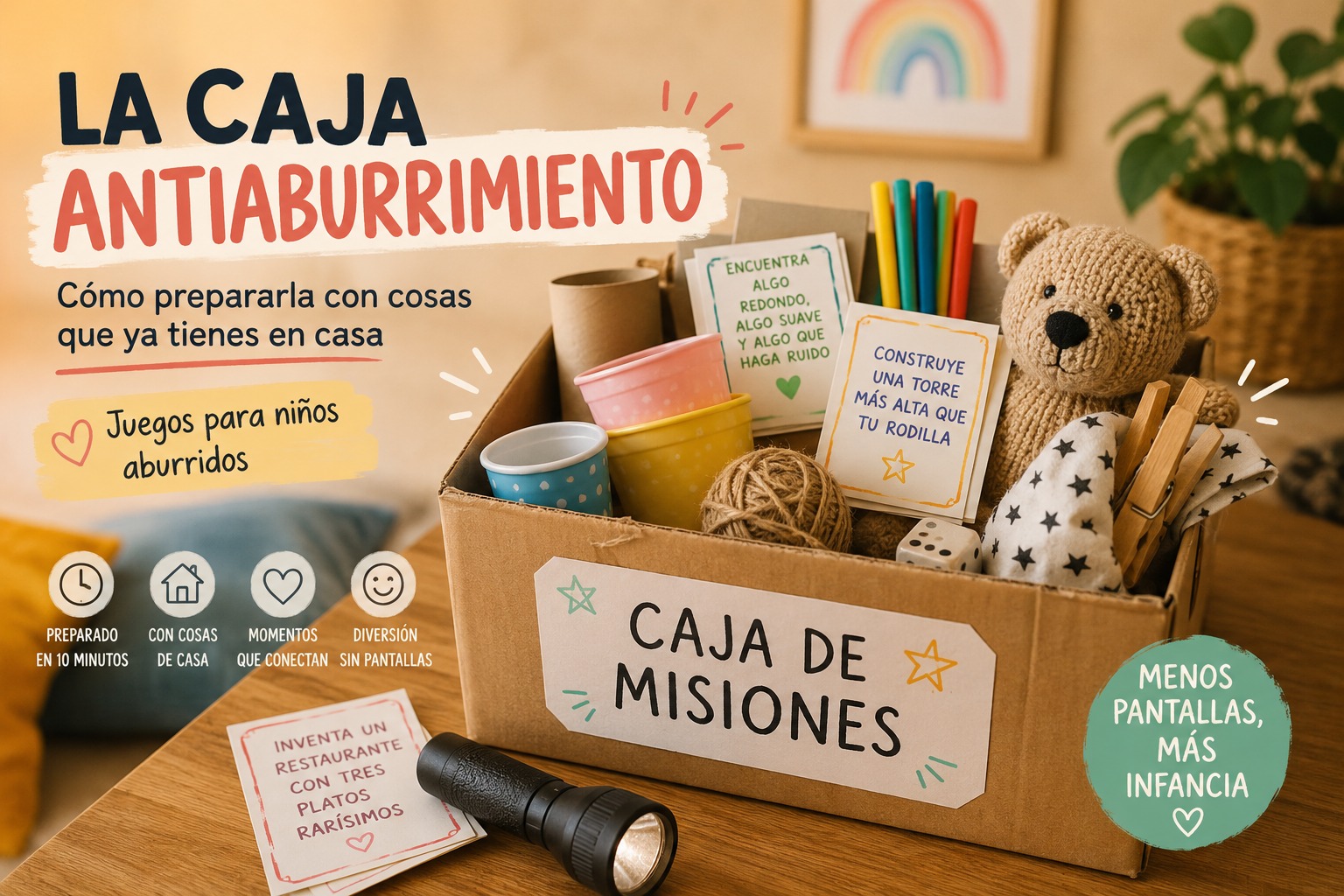 Caja antiaburrimiento con retos y juegos para niños aburridos en casa
