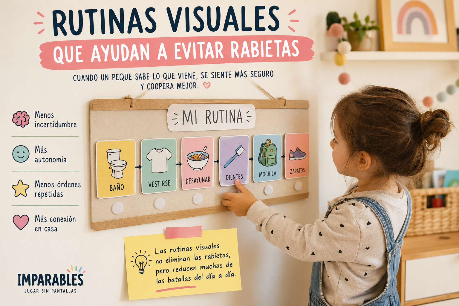 Niña usando una rutina visual con pictogramas en casa